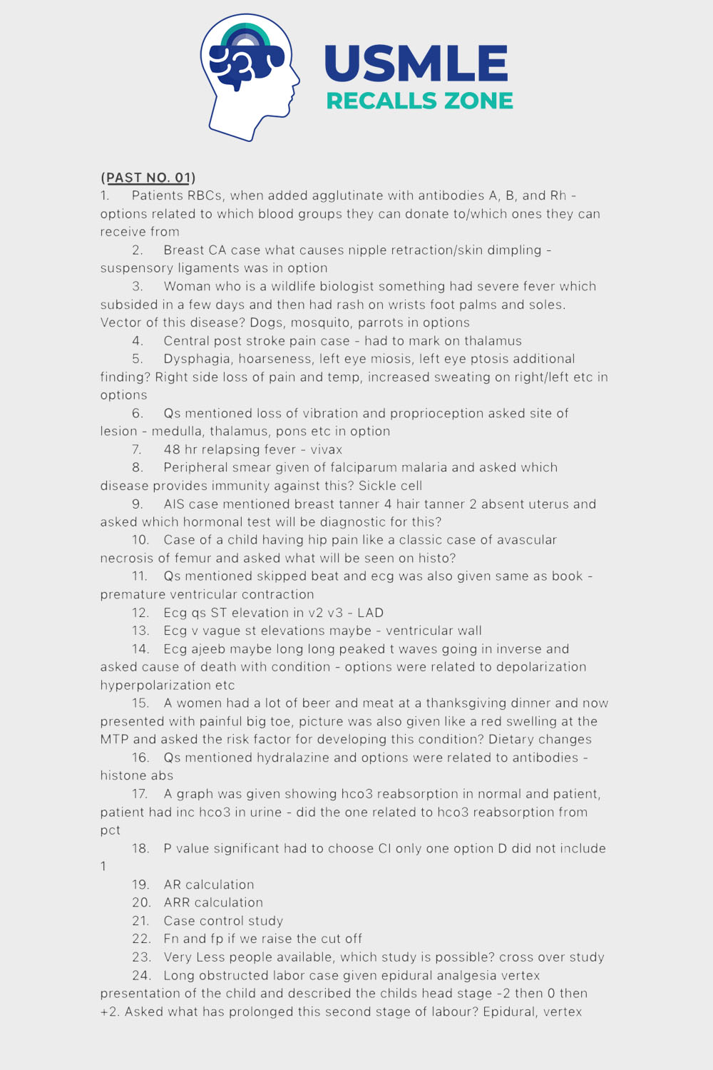 USMLE Step 1 Recalls January 2025